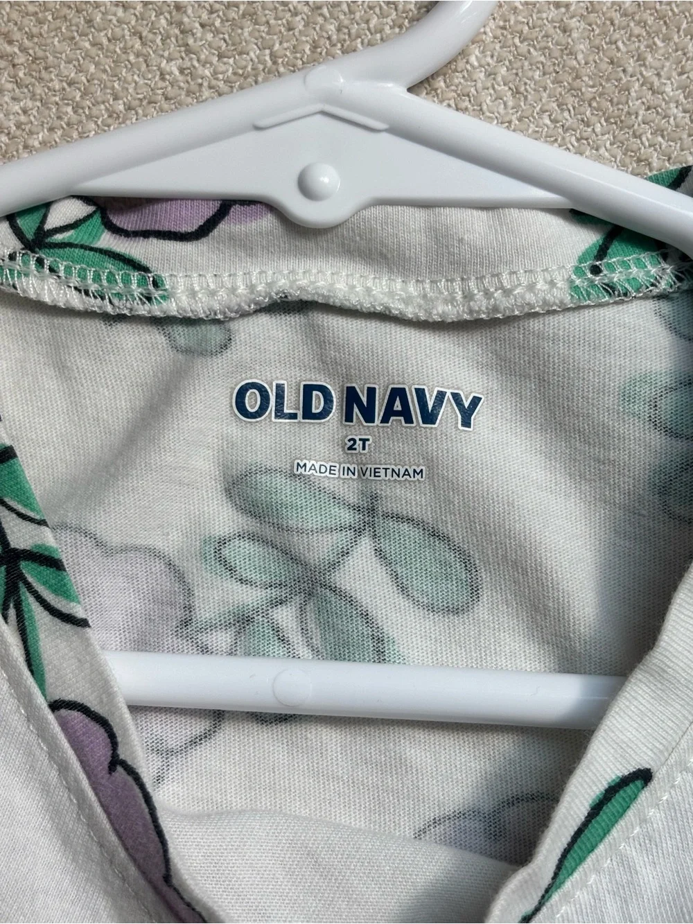 Old Navy White Dress with Lavender Floral Print and Green Leaves